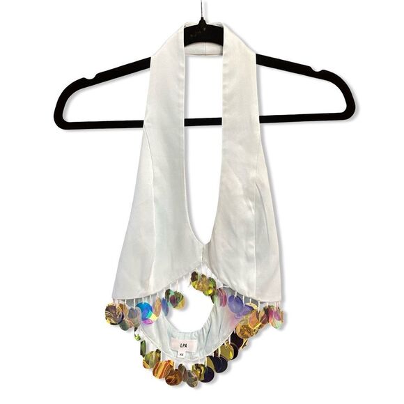 LPA Revolve Eleonora Sequin Halter Top ice blue with Gold Accents XS - Picture 3 of 7